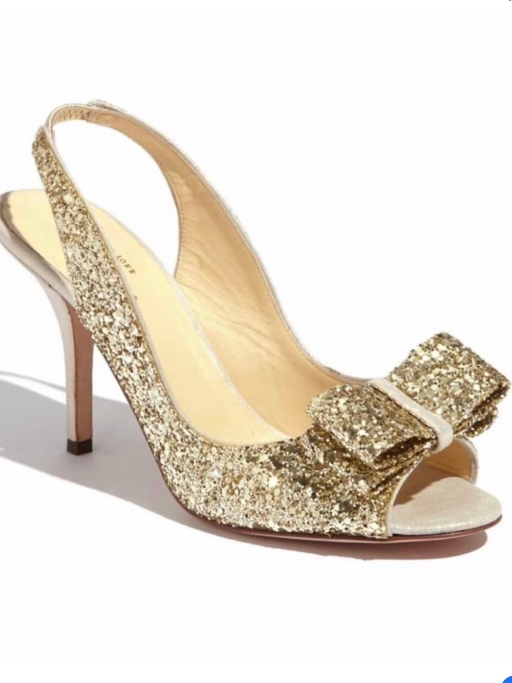kate spade Charyl Sequin Slingback Peep-Toe Heel with Bow Accent Size 8